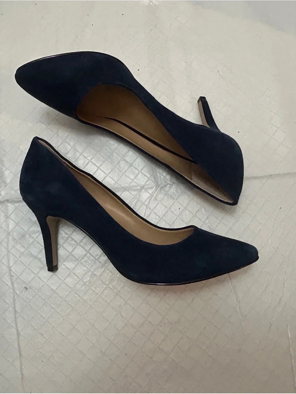 INC International Concepts Navy Suede Pointed Toe Pumps Slim Heel Size 7.5‎